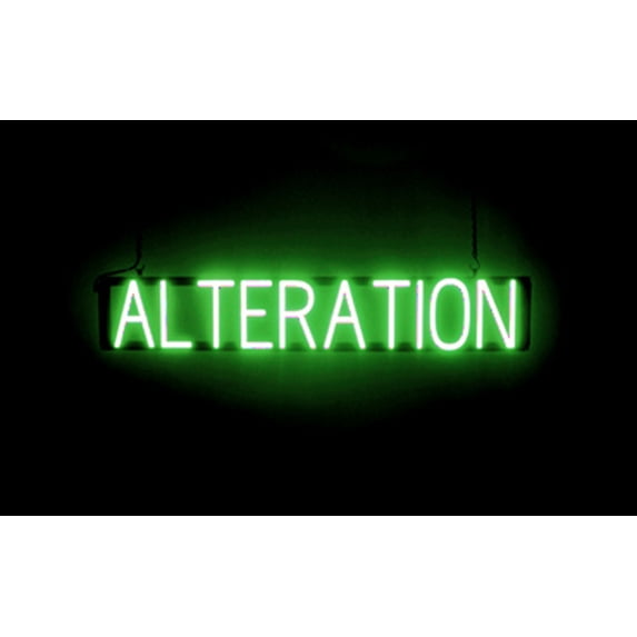 SpellBrite ALTERATION LED Sign for Business. 36.0" x 6.3" Green ALTERATION Sign Has Neon Sign Look With Energy Efficient LED Light Source. Visible from 500+ Feet, 8 Animation Settings.