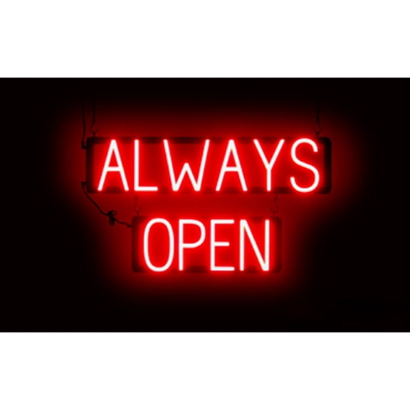 SpellBrite ALWAYS OPEN Neon-LED Sign for Business. 27.0" x 15.0" Ultra Bright, Energy Efficient, Long-Life LED. Visible Indoors from 500  Feet with 8 Animation Settings (Red)