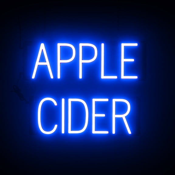 SpellBrite APPLE CIDER LED Sign for Business. 19.5" x 15.0" Blue APPLE CIDER Sign Has Neon Sign Look With Energy Efficient LED Light Source. Visible from 500+ Feet, 8 Animation Settings.