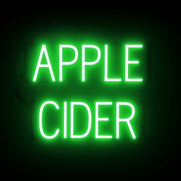 SpellBrite APPLE CIDER LED Sign for Business. 19.5" x 15.0" Green APPLE CIDER Sign Has Neon Sign Look With Energy Efficient LED Light Source. Visible from 500+ Feet, 8 Animation Settings.