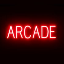 SpellBrite ARCADE LED Sign for Business. 24.8" x 6.3" Red ARCADE Sign Has Neon Sign Look With Energy Efficient LED Light Source. Visible from 500 Feet, 8 Animation Settings.
