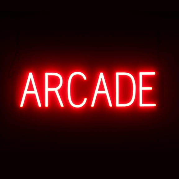 SpellBrite ARCADE LED Sign for Business. 24.8" x 6.3" Red ARCADE Sign Has Neon Sign Look With Energy Efficient LED Light Source. Visible from 500+ Feet, 8 Animation Settings.