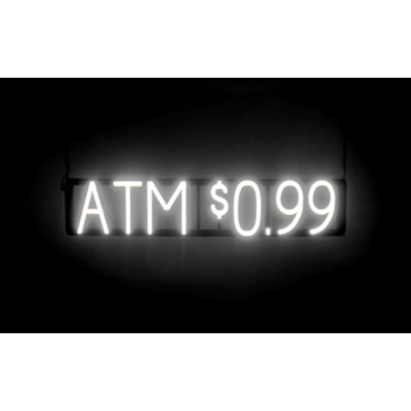 SpellBrite ATM $0.99 LED Sign for Business. 30.5" x 6.3" White ATM $0.99 Sign Has Neon Sign Look With Energy Efficient LED Light Source. Visible from 500+ Feet, 8 Animation Settings.