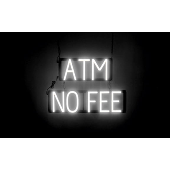 SpellBrite ATM NO FEE Neon-LED Sign for Business. 21.5" x 15.0" Ultra Bright, Energy Efficient, Long-Life LED. Visible Indoors from 500+ Feet with 8 Animation Settings (White)