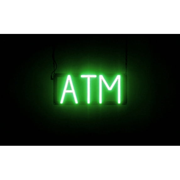 SpellBrite ATM LED Sign for Business. 14.6" x 6.3" Green ATM Sign Has Neon Sign Look With Energy Efficient LED Light Source. Visible from 500+ Feet, 8 Animation Settings.