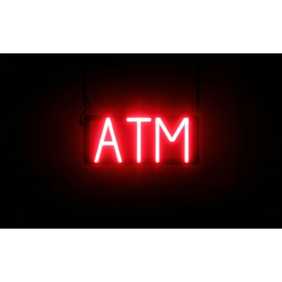 SpellBrite ATM LED Sign for Business. 14.6" x 6.3" Red ATM Sign Has Neon Sign Look With Energy Efficient LED Light Source. Visible from 500+ Feet, 8 Animation Settings.