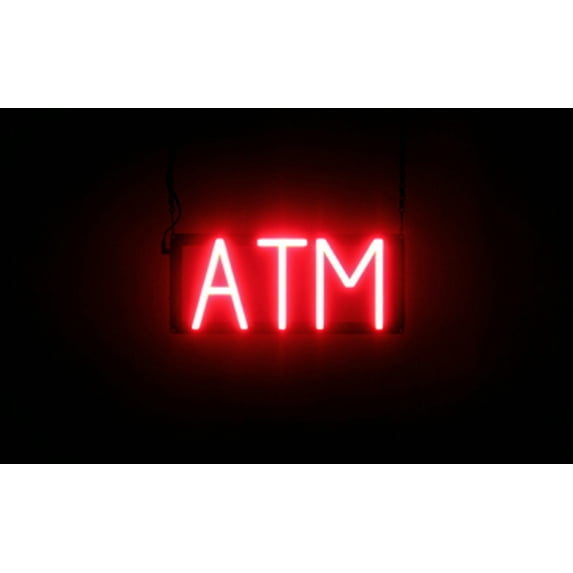 SpellBrite ATM LED Sign for Business. 14.6" x 6.3" Red ATM Sign Has Neon Sign Look With Energy Efficient LED Light Source. Visible from 500+ Feet, 8 Animation Settings.