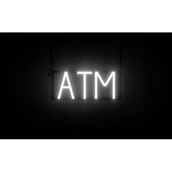 SpellBrite ATM LED Sign for Business. 14.6" x 6.3" White ATM Sign Has Neon Sign Look With Energy Efficient LED Light Source. Visible from 500+ Feet, 8 Animation Settings.