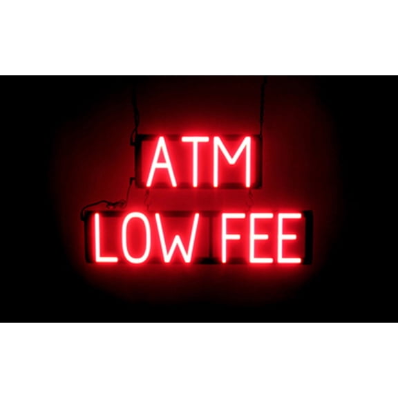 SpellBrite ATM LOW FEE Neon-LED Sign for Business. 26.5" x 15.0" Ultra Bright, Energy Efficient, Long-Life LED. Visible Indoors from 500+ Feet with 8 Animation Settings (Red)