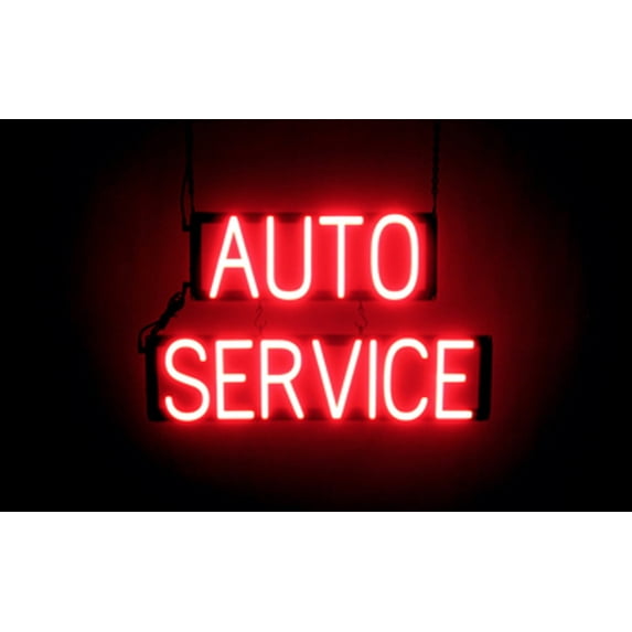 SpellBrite AUTO SERVICE LED Sign for Business. 24.9" x 15.0" Red AUTO SERVICE Sign Has Neon Sign Look With Energy Efficient LED Light Source. Visible from 500+ Feet, 8 Animation Settings.