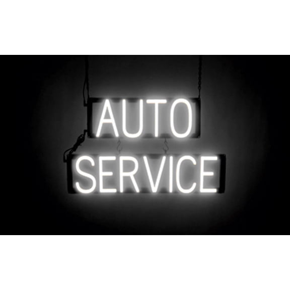 SpellBrite AUTO SERVICE LED Sign for Business. 24.9" x 15.0" White AUTO SERVICE Sign Has Neon Sign Look With Energy Efficient LED Light Source. Visible from 500+ Feet, 8 Animation Settings.