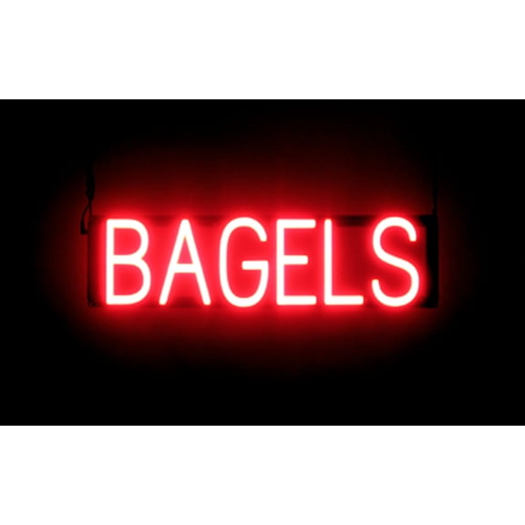 SpellBrite BAGELS LED Sign for Business. 23.7" x 6.3" Red BAGELS Sign Has Neon Sign Look With Energy Efficient LED Light Source. Visible from 500+ Feet, 8 Animation Settings.