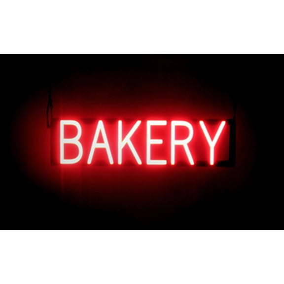 SpellBrite BAKERY LED Sign for Business. 24.4" x 6.3" Red BAKERY Sign Has Neon Sign Look With Energy Efficient LED Light Source. Visible from 500+ Feet, 8 Animation Settings.