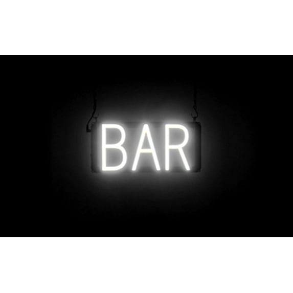 SpellBrite BAR LED Sign for Business. 13.4" x 6.3" White BAR Sign Has Neon Sign Look With Energy Efficient LED Light Source. Visible from 500+ Feet, 8 Animation Settings.