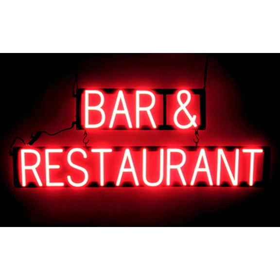 SpellBrite BAR & RESTAURANT LED Sign for Business. 39.3" x 15.0" Red BAR & RESTAURANT Sign Has Neon Sign Look With Energy Efficient LED Light Source. Visible from 500+ Feet, 8 Animation Settings.