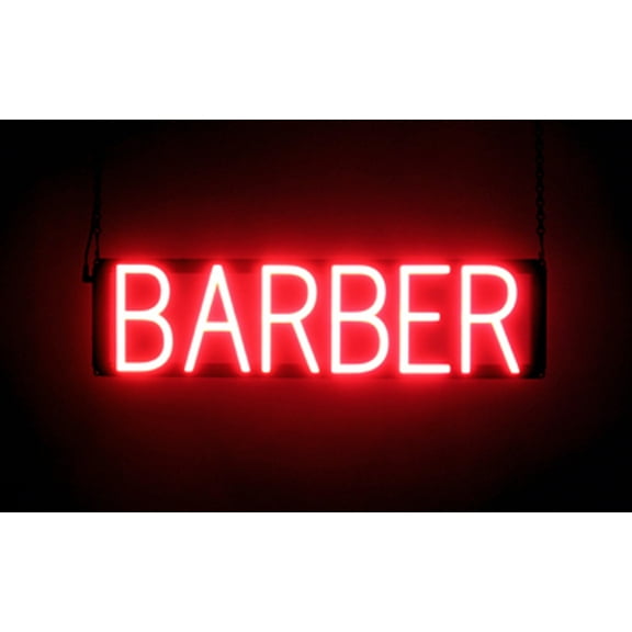 SpellBrite BARBER LED Sign for Business. 23.8" x 6.3" Red BARBER Sign Has Neon Sign Look With Energy Efficient LED Light Source. Visible from 500+ Feet, 8 Animation Settings.