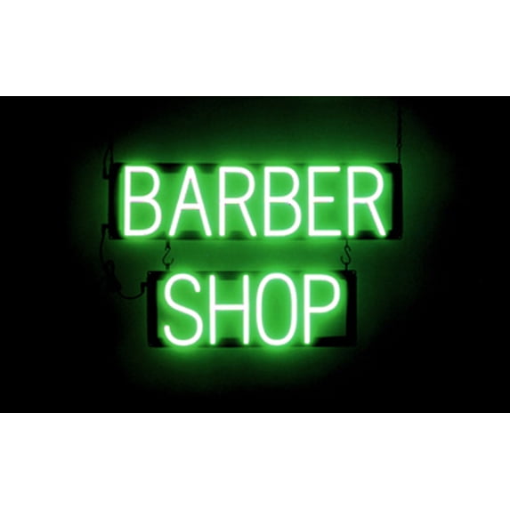 SpellBrite BARBER SHOP LED Sign for Business. 23.8" x 15.0" Green BARBER SHOP Sign Has Neon Sign Look With Energy Efficient LED Light Source. Visible from 500+ Feet, 8 Animation Settings.