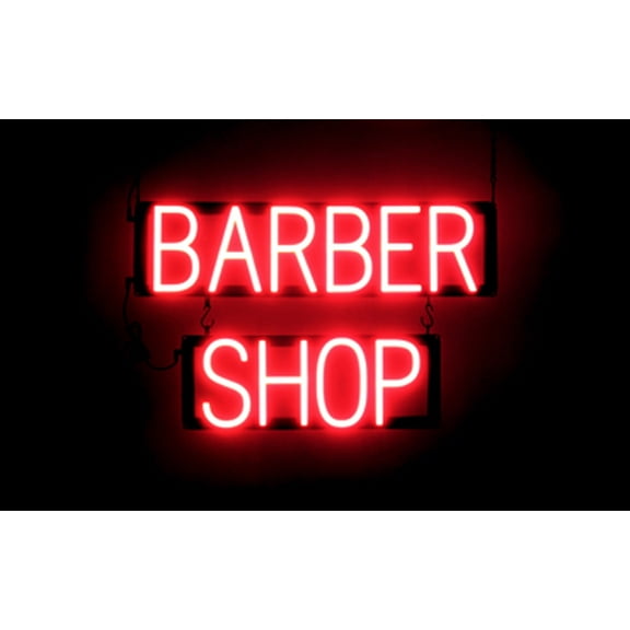 SpellBrite BARBER SHOP LED Sign for Business. 23.8" x 15.0" Red BARBER SHOP Sign Has Neon Sign Look With Energy Efficient LED Light Source. Visible from 500+ Feet, 8 Animation Settings.