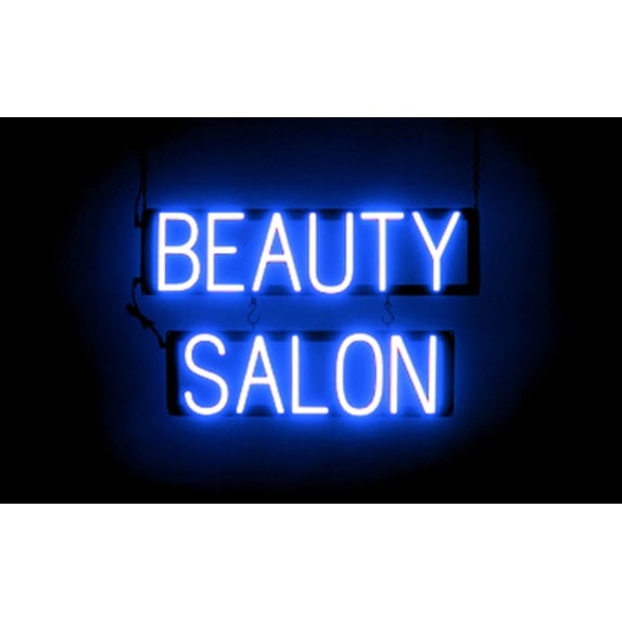 SpellBrite BEAUTY SALON LED Sign for Business. 24.0" x 15.0" Blue BEAUTY SALON Sign Has Neon Sign Look With Energy Efficient LED Light Source. Visible from 500+ Feet, 8 Animation Settings.