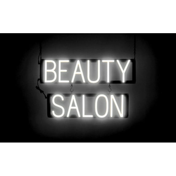 SpellBrite BEAUTY SALON LED Sign for Business. 24.0" x 15.0" White BEAUTY SALON Sign Has Neon Sign Look With Energy Efficient LED Light Source. Visible from 500+ Feet, 8 Animation Settings.