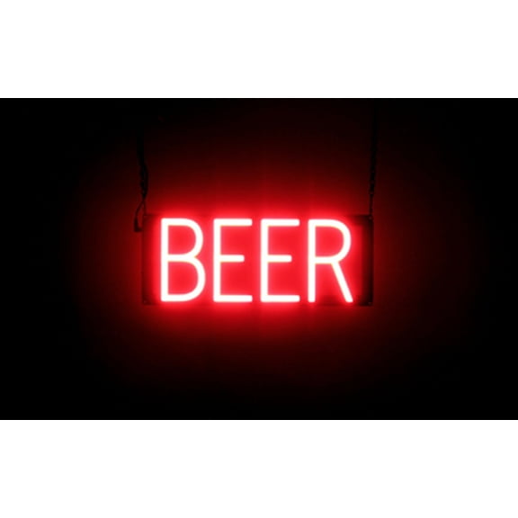 SpellBrite BEER LED Sign for Business. 15.7" x 6.3" Red BEER Sign Has Neon Sign Look With Energy Efficient LED Light Source. Visible from 500+ Feet, 8 Animation Settings.