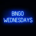 thumbnail image 1 of SpellBrite BINGO WEDNESDAYS LED Sign for Business. 41.3" x 15" Blue BINGO WEDNESDAYS Sign Has Neon Sign Look With Energy Efficient LED Light Source. Visible from 500+ Feet, 8 Animation Settings., 1 of 4