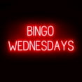 thumbnail image 1 of SpellBrite BINGO WEDNESDAYS LED Sign for Business. 41.3" x 15" Red BINGO WEDNESDAYS Sign Has Neon Sign Look With Energy Efficient LED Light Source. Visible from 500+ Feet, 8 Animation Settings., 1 of 4
