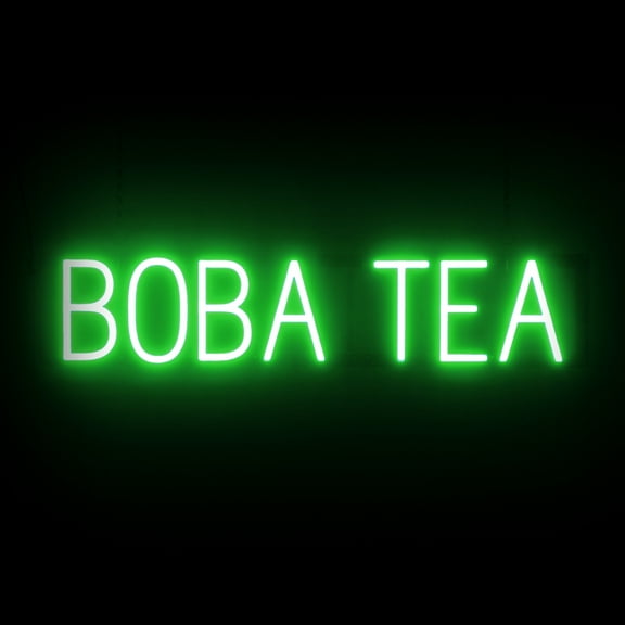 SpellBrite BOBA TEA LED Sign for Business. 30.2" x 6.3" Green BOBA TEA Sign Has Neon Sign Look With Energy Efficient LED Light Source. Visible from 500+ Feet, 8 Animation Settings.