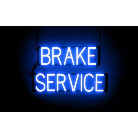 SpellBrite BRAKE SERVICE LED Sign for Business. 24.9" x 15.0" Blue BRAKE SERVICE Sign Has Neon Sign Look With Energy Efficient LED Light Source. Visible from 500+ Feet, 8 Animation Settings.