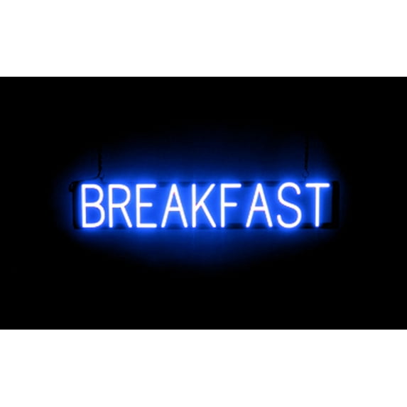 SpellBrite BREAKFAST LED Sign for Business. 35.0" x 6.3" Blue BREAKFAST Sign Has Neon Sign Look With Energy Efficient LED Light Source. Visible from 500+ Feet, 8 Animation Settings.