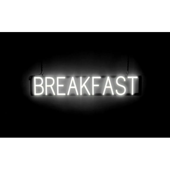 SpellBrite BREAKFAST LED Sign for Business. 35.0" x 6.3" White BREAKFAST Sign Has Neon Sign Look With Energy Efficient LED Light Source. Visible from 500+ Feet, 8 Animation Settings.