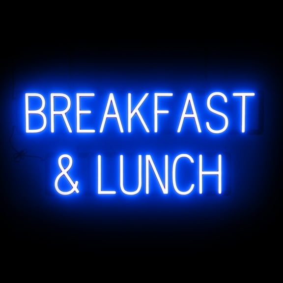 SpellBrite BREAKFAST & LUNCH LED Sign for Business. 35.1" x 15.0" Blue BREAKFAST & LUNCH Sign Has Neon Sign Look With Energy Efficient LED Light Source. Visible from 500+ Feet, 8 Animation Settings.