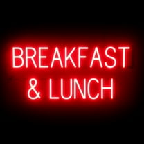 SpellBrite BREAKFAST & LUNCH LED Sign for Business. 35.1" x 15.0" Red BREAKFAST & LUNCH Sign Has Neon Sign Look With Energy Efficient LED Light Source. Visible from 500  Feet, 8 Animation Settings.
