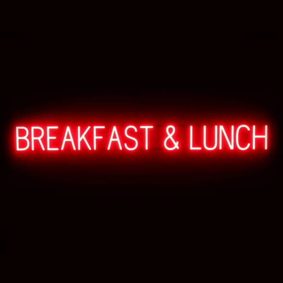 SpellBrite BREAKFAST & LUNCH LED Sign for Business. 61.4" x 6.3" Red BREAKFAST & LUNCH Sign Has Neon Sign Look With Energy Efficient LED Light Source. Visible from 500+ Feet, 8 Animation Settings.