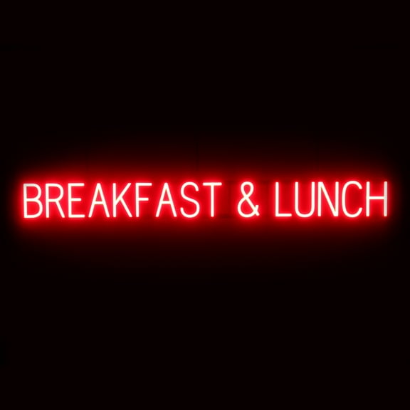 SpellBrite BREAKFAST & LUNCH LED Sign for Business. 61.4" x 6.3" Red BREAKFAST & LUNCH Sign Has Neon Sign Look With Energy Efficient LED Light Source. Visible from 500+ Feet, 8 Animation Settings.