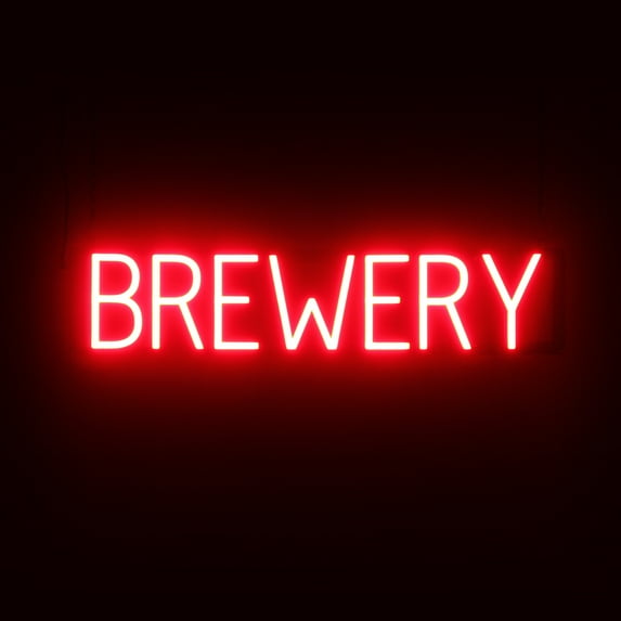 SpellBrite BREWERY LED Sign for Business. 29.1" x 6.3" Red BREWERY Sign Has Neon Sign Look With Energy Efficient LED Light Source. Visible from 500+ Feet, 8 Animation Settings.