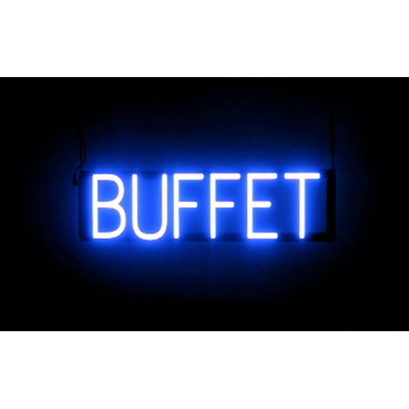 SpellBrite BUFFET LED Sign for Business. 22.6" x 6.3" Blue BUFFET Sign Has Neon Sign Look With Energy Efficient LED Light Source. Visible from 500+ Feet, 8 Animation Settings.