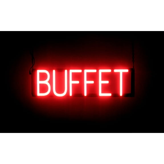 SpellBrite BUFFET LED Sign for Business. 22.6" x 6.3" Red BUFFET Sign Has Neon Sign Look With Energy Efficient LED Light Source. Visible from 500+ Feet, 8 Animation Settings.