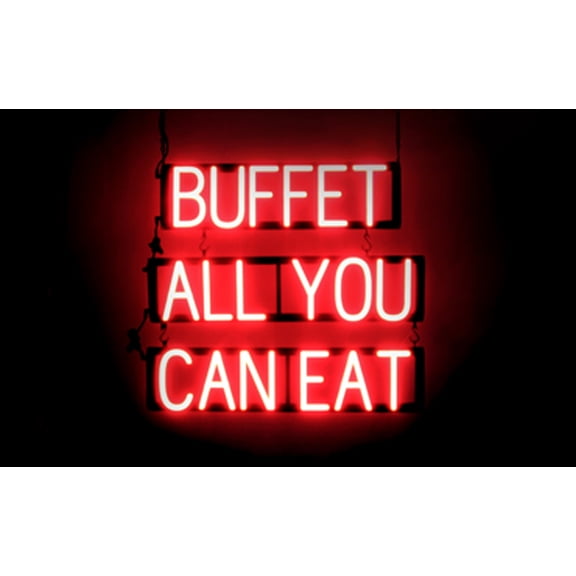 SpellBrite BUFFET ALL YOU CAN EAT LED Sign for Business. 26.8" x 23.8" Red BUFFET ALL YOU CAN EAT Sign Has Neon Sign Look With Energy Efficient LED Light Source. Visible from 500+ Feet, 8 Animations.