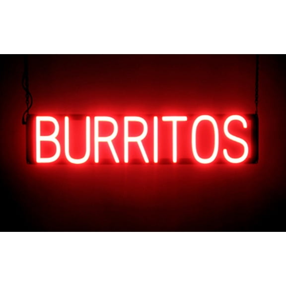 SpellBrite BURRITOS LED Sign for Business. 29.0" x 6.3" Red BURRITOS Sign Has Neon Sign Look With Energy Efficient LED Light Source. Visible from 500+ Feet, 8 Animation Settings.