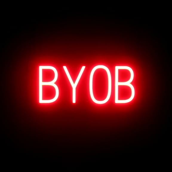SpellBrite BYOB LED Sign for Business. 17.2" x 6.3" Red BYOB Sign Has Neon Sign Look With Energy Efficient LED Light Source. Visible from 500+ Feet, 8 Animation Settings.