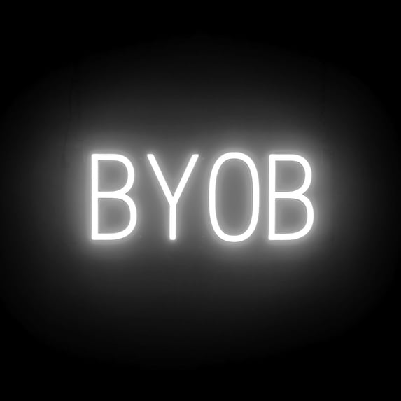 SpellBrite BYOB LED Sign for Business. 17.2" x 6.3" White BYOB Sign Has Neon Sign Look With Energy Efficient LED Light Source. Visible from 500+ Feet, 8 Animation Settings.