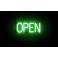 thumbnail image 1 of SpellBrite Battery Operated OPEN LED Sign for Business. 16.5" x 6.3" Green OPEN Sign Has Neon Sign Look With Energy Efficient LED Light Source. Visible from 500+ Feet, 8 Animation Settings., 1 of 4