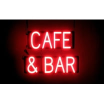 SpellBrite CAFE & BAR LED Sign for Business. 19.6" x 15.0" Red CAFE & BAR Sign Has Neon Sign Look With Energy Efficient LED Light Source. Visible from 500 Feet, 8 Animation Settings.