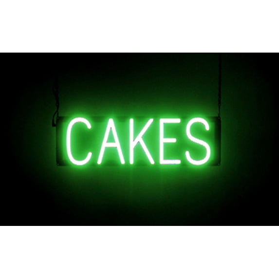SpellBrite CAKES LED Sign for Business. 20.7" x 6.3" Green CAKES Sign Has Neon Sign Look With Energy Efficient LED Light Source. Visible from 500+ Feet, 8 Animation Settings.