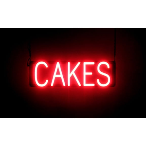 SpellBrite CAKES LED Sign for Business. 20.7" x 6.3" Red CAKES Sign Has Neon Sign Look With Energy Efficient LED Light Source. Visible from 500+ Feet, 8 Animation Settings.
