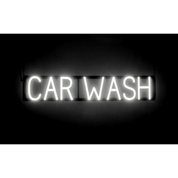 SpellBrite CAR WASH LED Sign for Business. 33.0" x 6.3" White CAR WASH Sign Has Neon Sign Look With Energy Efficient LED Light Source. Visible from 500+ Feet, 8 Animation Settings.
