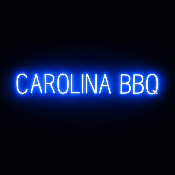 SpellBrite CAROLINA BBQ LED Sign for Business. 42.7" x 6.3" Blue CAROLINA BBQ Sign Has Neon Sign Look With Energy Efficient LED Light Source. Visible from 500+ Feet, 8 Animation Settings.