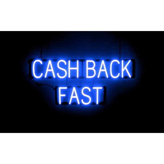 SpellBrite CASH BACK FAST LED Sign for Business. 34.8" x 15.0" Blue CASH BACK FAST Sign Has Neon Sign Look With Energy Efficient LED Light Source. Visible from 500+ Feet, 8 Animation Settings.