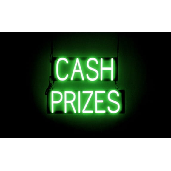 SpellBrite CASH PRIZES LED Sign for Business. 20.6" x 15.0" Green CASH PRIZES Sign Has Neon Sign Look With Energy Efficient LED Light Source. Visible from 500+ Feet, 8 Animation Settings.